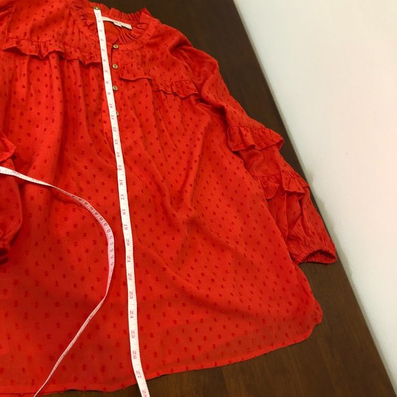 Loft Dot Textured Ruffled Long Sleeve Top Size L NWT. - Picture 9 of 16